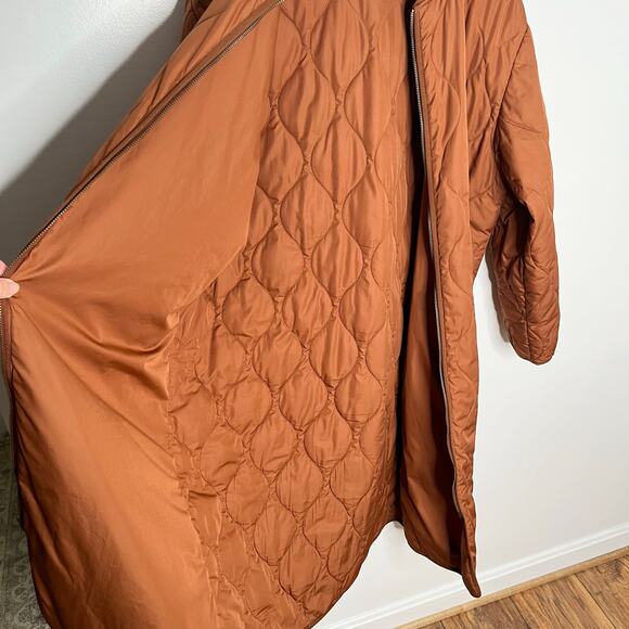 Everlane The Renew Long Lined Quilted Puffer Jacket Womens Large Rust Orange - Picture 10 of 15